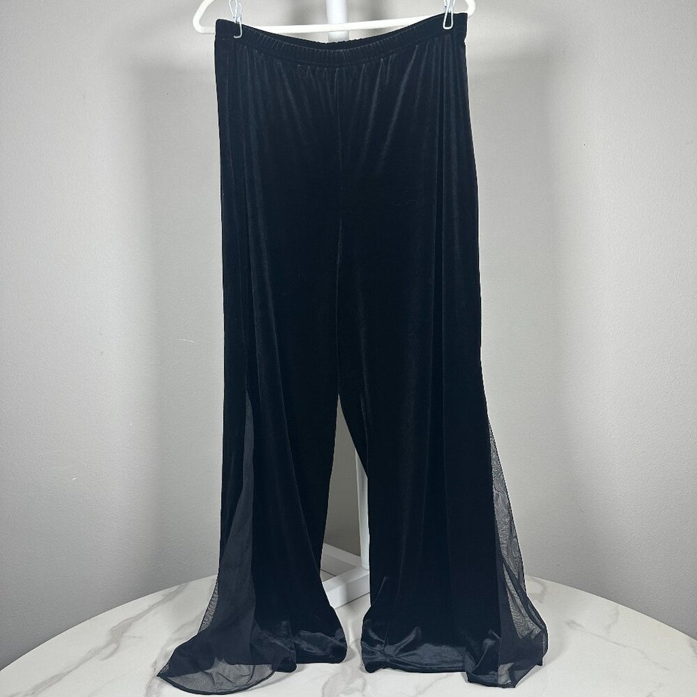 Black Velvet Pants with Side Mesh Flare